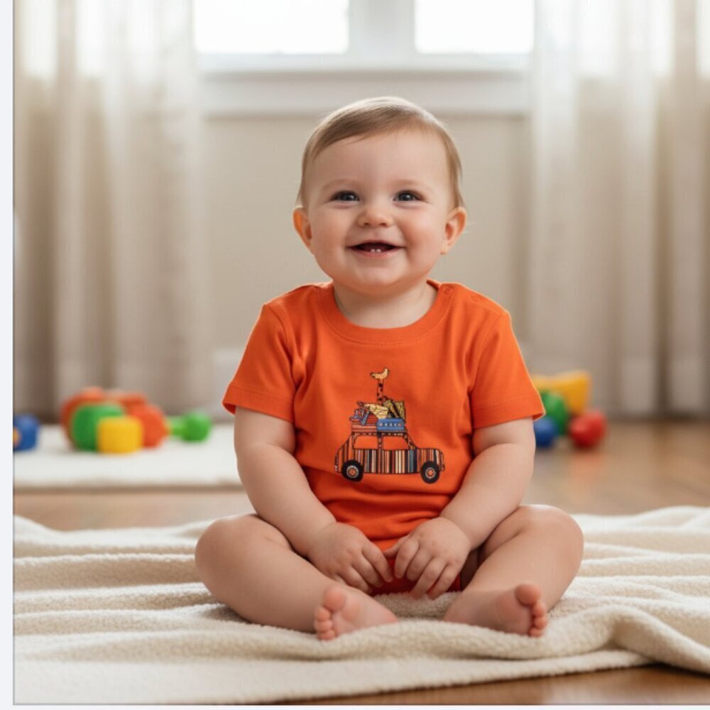 Paul Smith Junior Boy's Tee Shirt 6 Months Orange Printed Car Graphic SS